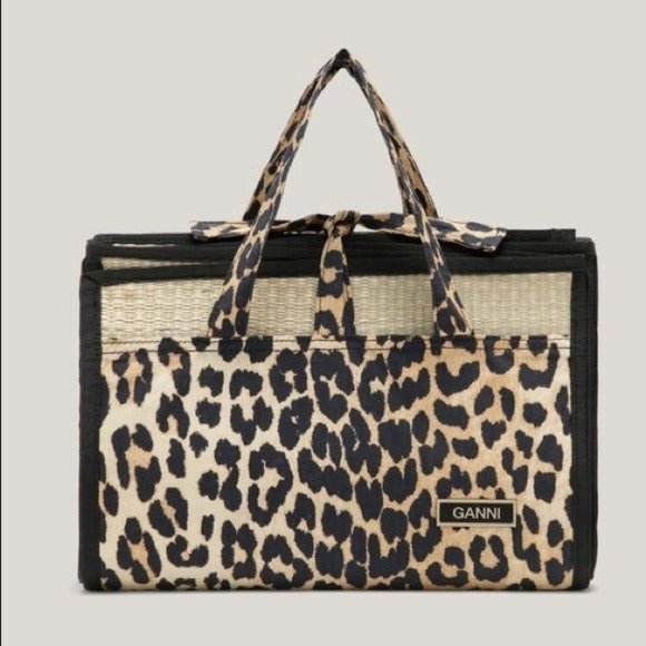 Ganni Accessories - GANNI Organic Cotton Straw Mat Leopard One Size